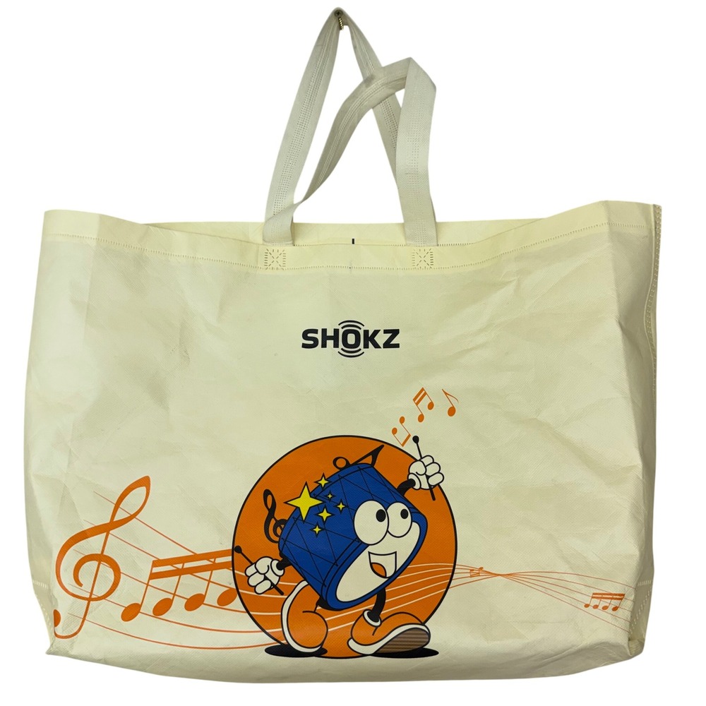 Shokz Promotional Tote Bag Yellow Reusable Large Shopper Cartoon Drum Graphic